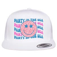 Party In The Usa Retro Smile Groovy Flat Bill Trucker Hat