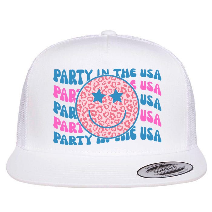 Party In The Usa Retro Smile Groovy Flat Bill Trucker Hat