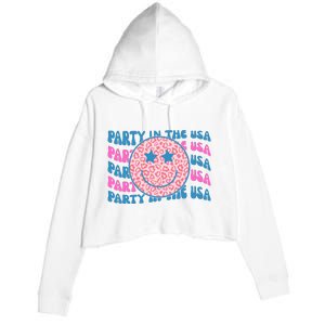 Party In The Usa Retro Smile Groovy Crop Fleece Hoodie