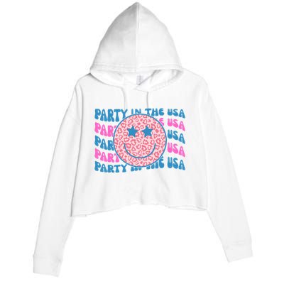 Party In The Usa Retro Smile Groovy Crop Fleece Hoodie