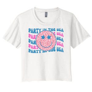 Party In The Usa Retro Smile Groovy Women's Crop Top Tee