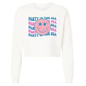 Party In The Usa Retro Smile Groovy Cropped Pullover Crew