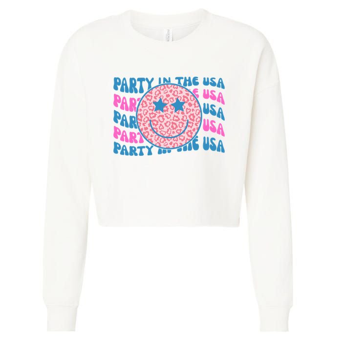 Party In The Usa Retro Smile Groovy Cropped Pullover Crew