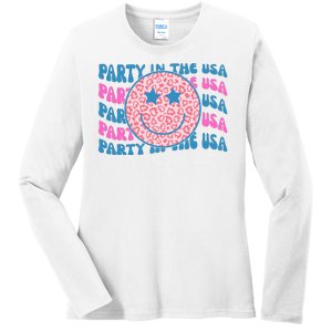 Party In The Usa Retro Smile Groovy Ladies Long Sleeve Shirt