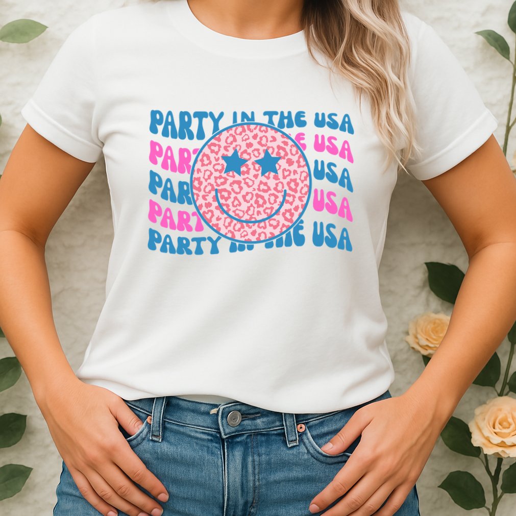 Party In The Usa Retro Smile Groovy Womens T-Shirt