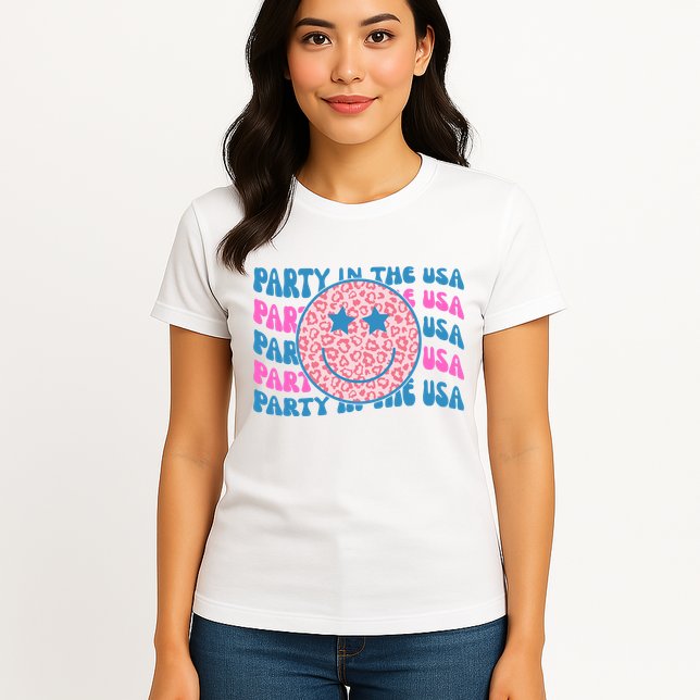 Party In The Usa Retro Smile Groovy Womens T-Shirt