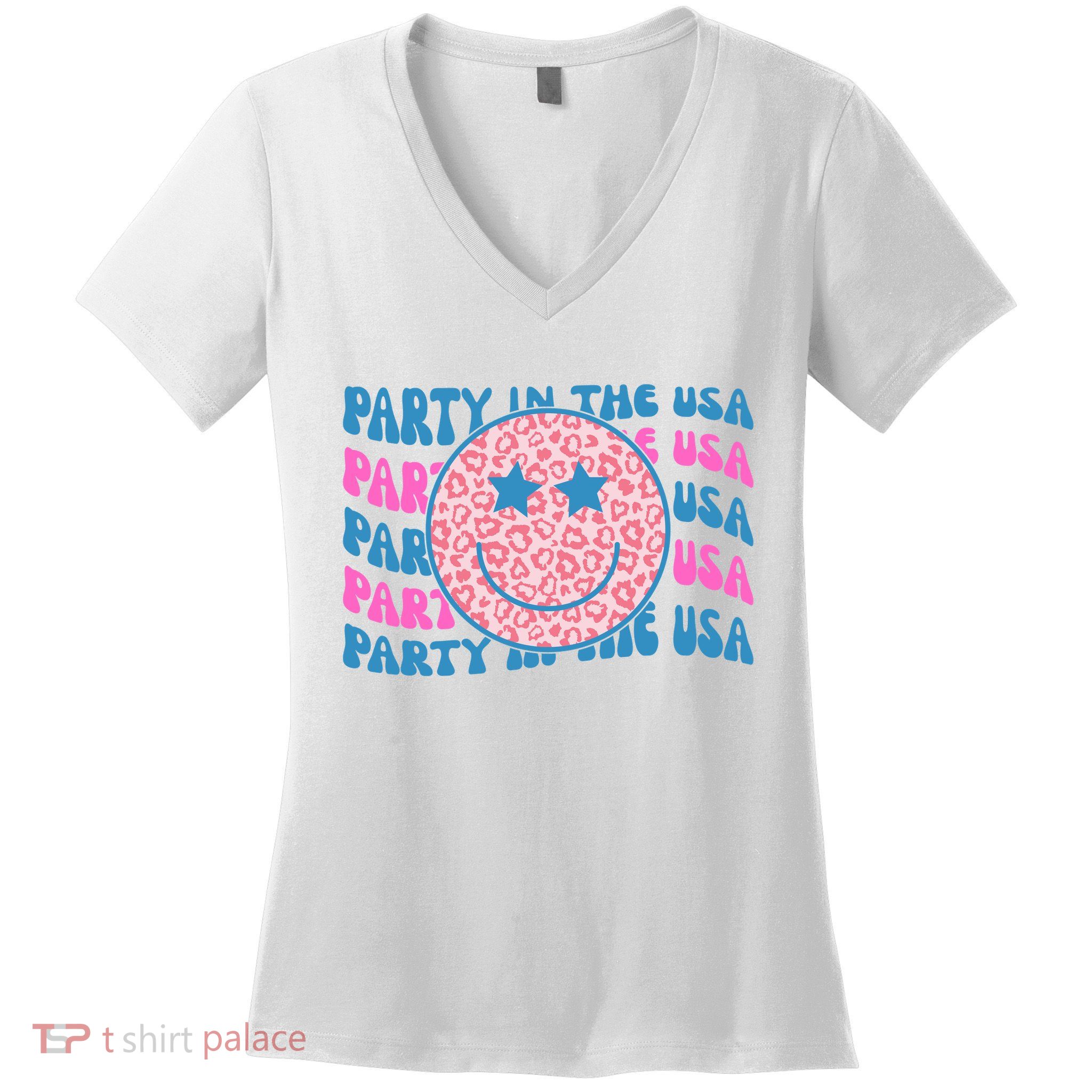 Party In The Usa Retro Smile Groovy Women's V-Neck T-Shirt