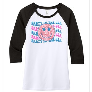 Party In The Usa Retro Smile Groovy Women's Tri-Blend 3/4-Sleeve Raglan Shirt