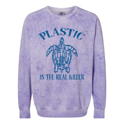 Plastic Is The Real Killer Turtle Lovers Protect Ocean Gift Colorblast Crewneck Sweatshirt