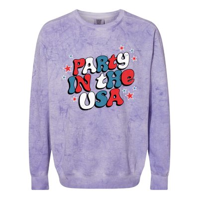 Party In The Usa Retro Patriotic Distressed Gift Colorblast Crewneck Sweatshirt