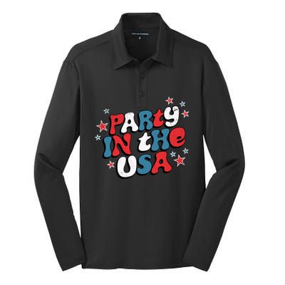 Party In The Usa Retro Patriotic Distressed Gift Silk Touch Performance Long Sleeve Polo