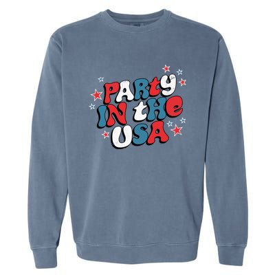 Party In The Usa Retro Patriotic Distressed Gift Garment-Dyed Sweatshirt