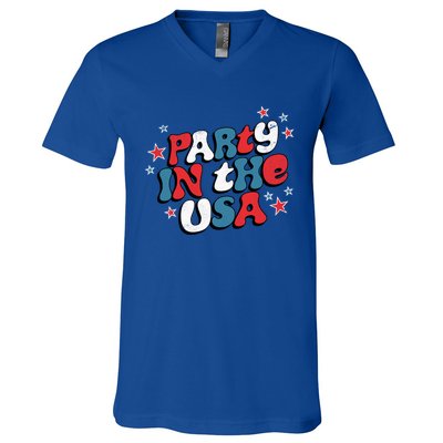 Party In The Usa Retro Patriotic Distressed Gift V-Neck T-Shirt