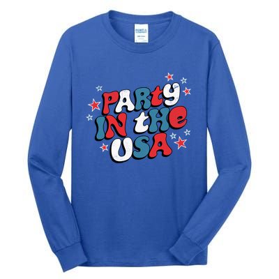 Party In The Usa Retro Patriotic Distressed Gift Tall Long Sleeve T-Shirt