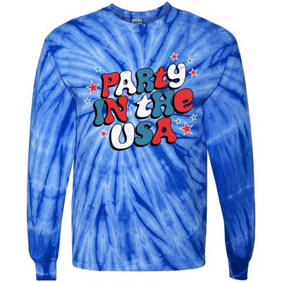 Party In The Usa Retro Patriotic Distressed Gift Tie-Dye Long Sleeve Shirt