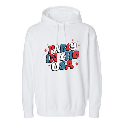 Party In The Usa Retro Patriotic Distressed Gift Garment-Dyed Fleece Hoodie