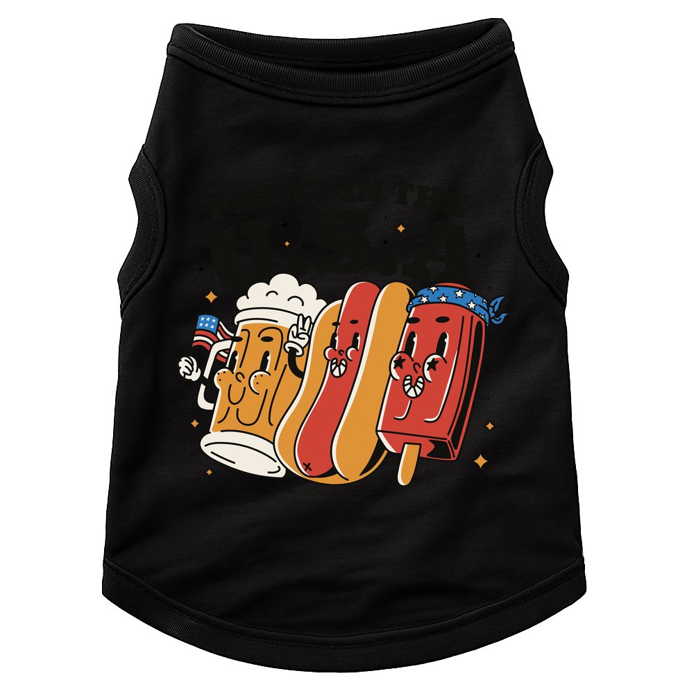 Party In The USA Hot Dog And Beer Funny Doggie Tank