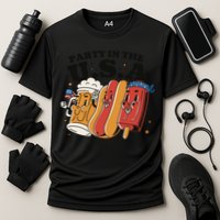 Party In The USA Hot Dog And Beer Funny Cooling Performance Crew T-Shirt