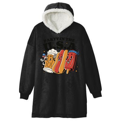 Party In The USA Hot Dog And Beer Funny Hooded Wearable Blanket
