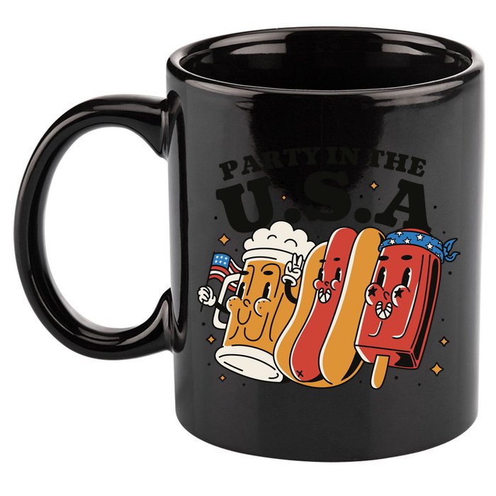 Party In The USA Hot Dog And Beer Funny 11oz C Handle Ceramic Mug
