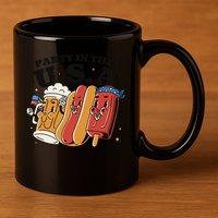 Party In The USA Hot Dog And Beer Funny 11oz C Handle Ceramic Mug