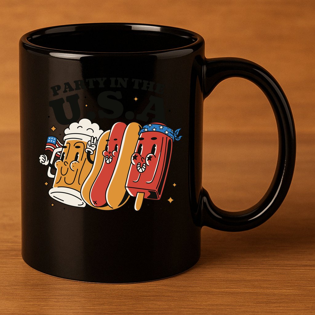 Party In The USA Hot Dog And Beer Funny 11oz C Handle Ceramic Mug