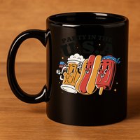 Party In The USA Hot Dog And Beer Funny 11oz C Handle Ceramic Mug