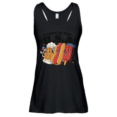 Party In The USA Hot Dog And Beer Funny Ladies Essential Flowy Tank