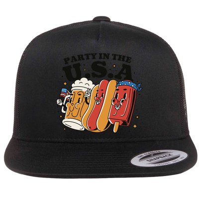 Party In The USA Hot Dog And Beer Funny Flatbill Hat