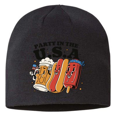 Party In The USA Hot Dog And Beer Funny Sustainable Beanie