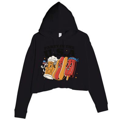 Party In The USA Hot Dog And Beer Funny Crop Fleece Hoodie