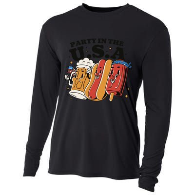 Party In The USA Hot Dog And Beer Funny Cooling Performance Long Sleeve Crew