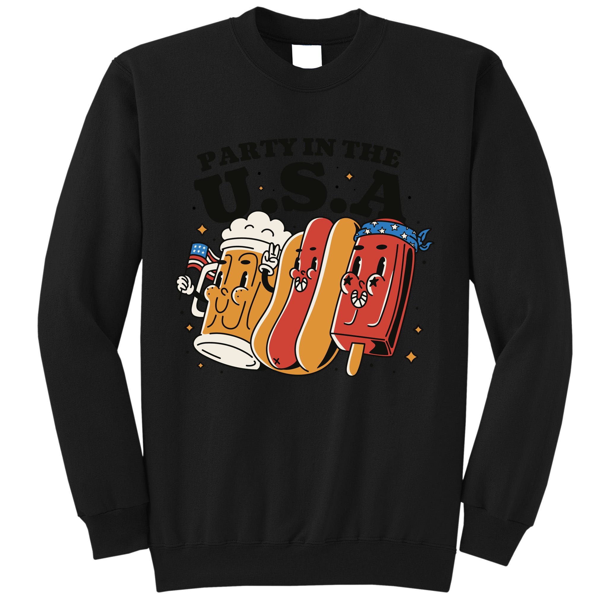 Party In The USA Hot Dog And Beer Funny Tall Sweatshirt