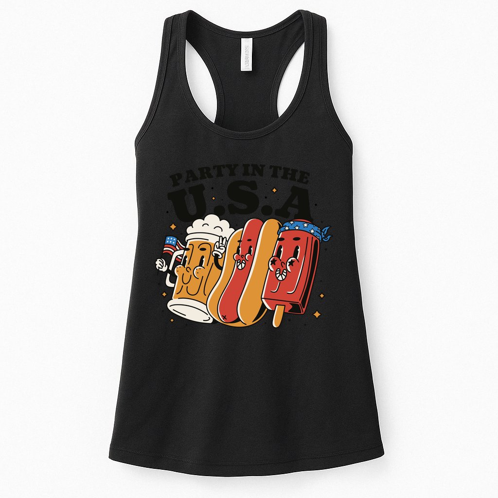 Party In The USA Hot Dog And Beer Funny Womens Tank Top