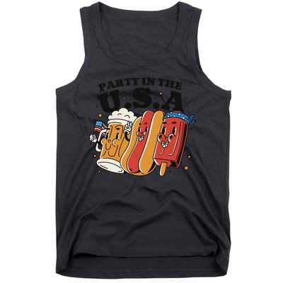 Party In The USA Hot Dog And Beer Funny Tank Top
