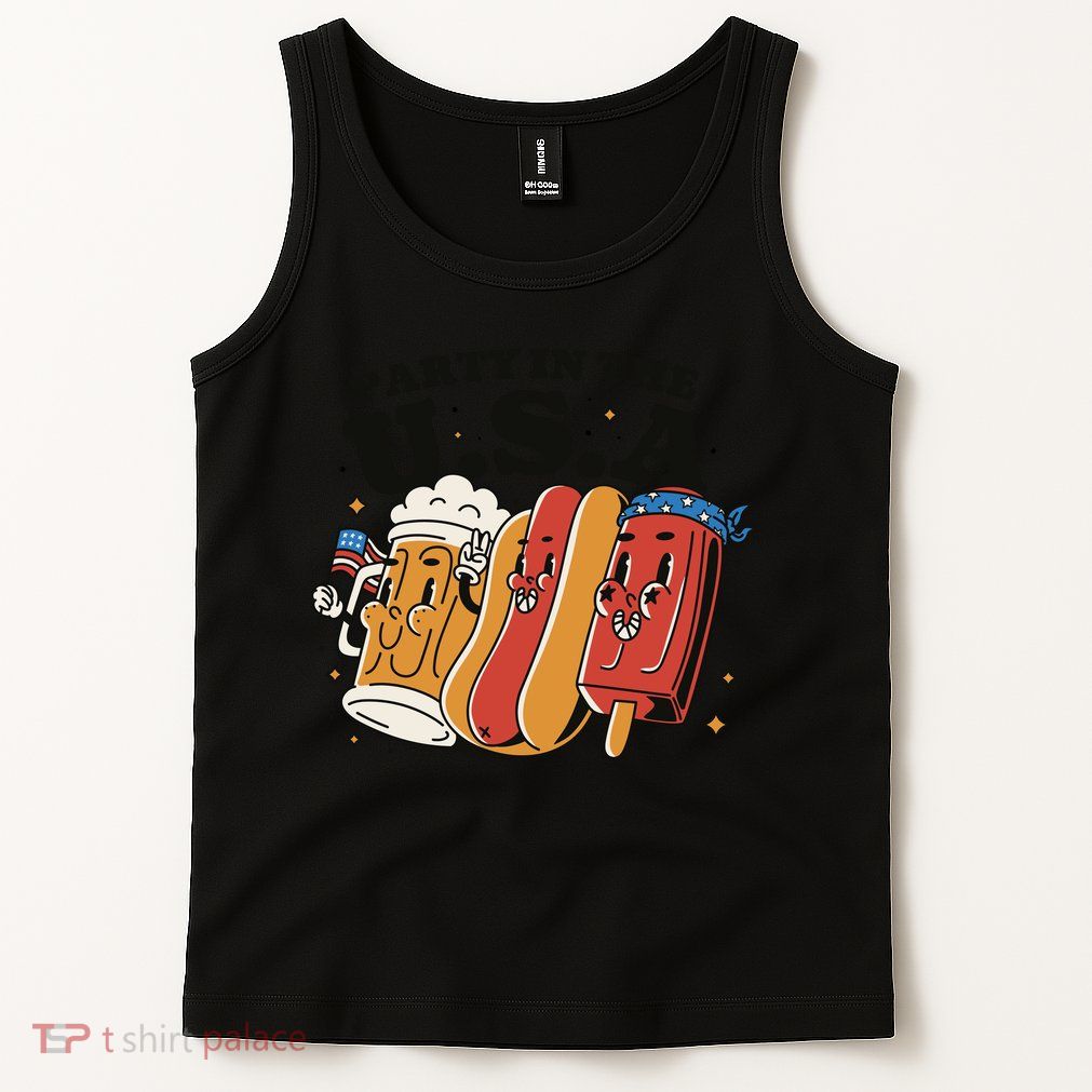Party In The USA Hot Dog And Beer Funny Tank Top