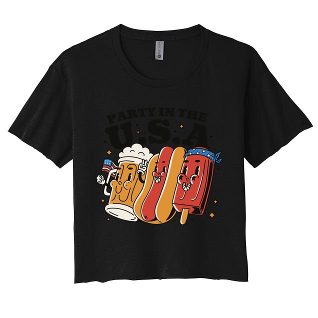 Party In The USA Hot Dog And Beer Funny Crop Top