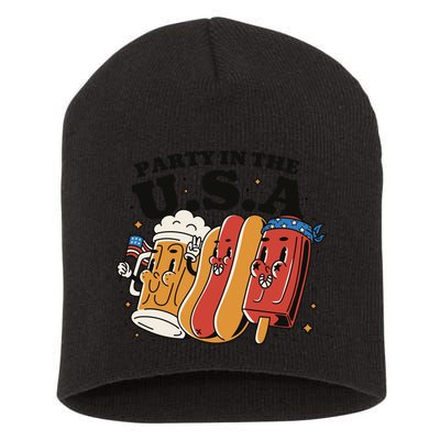 Party In The USA Hot Dog And Beer Funny Short Acrylic Beanie