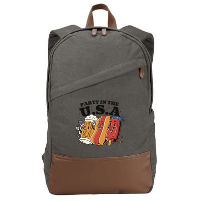 Party In The USA Hot Dog And Beer Funny Cotton Canvas Backpack