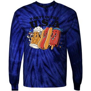 Party In The USA Hot Dog And Beer Funny Tie-Dye Long Sleeve Shirt