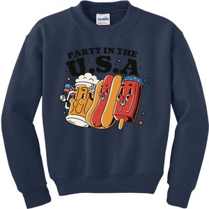 Party In The USA Hot Dog And Beer Funny Kids Sweatshirt