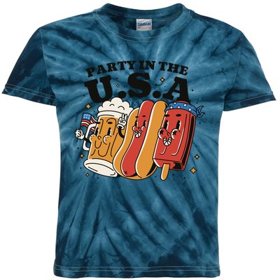 Party In The USA Hot Dog And Beer Funny Kids Tie-Dye T-Shirt