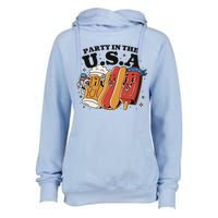 Party In The USA Hot Dog And Beer Funny Womens Funnel Neck Pullover Hood