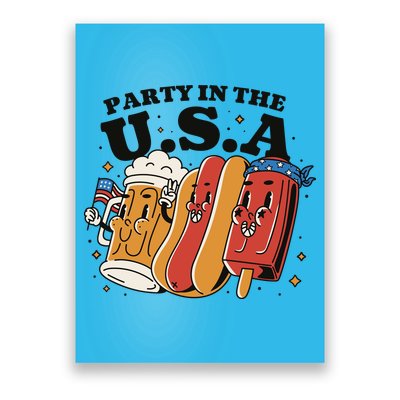 Party In The USA Hot Dog And Beer Funny Poster
