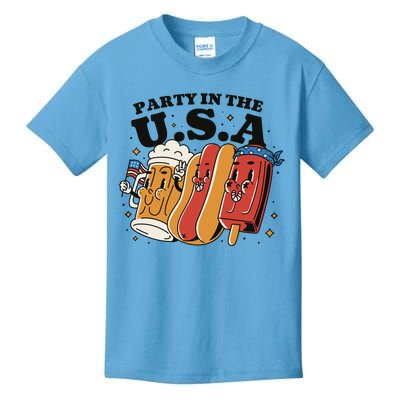 Party In The USA Hot Dog And Beer Funny Kids T-Shirt