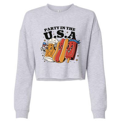 Party In The USA Hot Dog And Beer Funny Cropped Pullover Crew