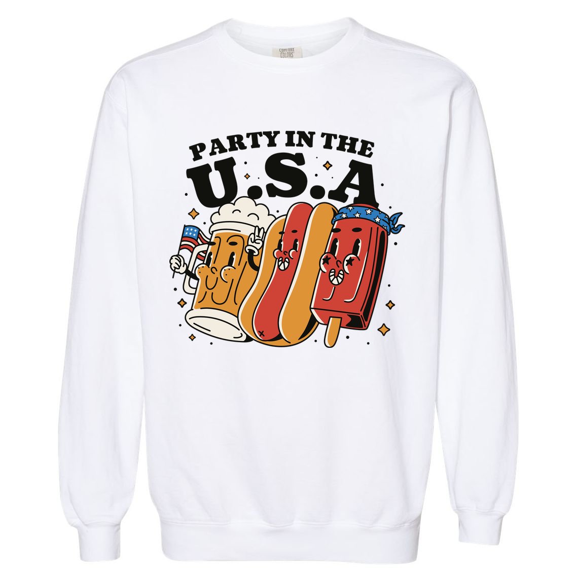 Party In The USA Hot Dog And Beer Funny Garment-Dyed Sweatshirt