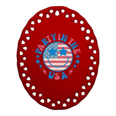 Party In The Usa 4th Of July Preppy Smile Ceramic Oval Ornament