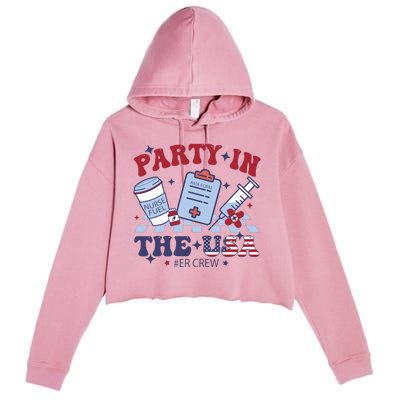 Party In The Usa Er Crew Nurse Crop Fleece Hoodie