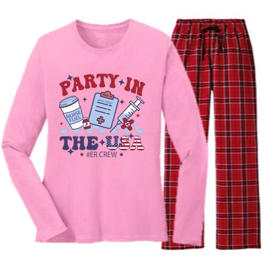 Party In The Usa Er Crew Nurse Women's Long Sleeve Flannel Pajama Set 